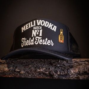 Jason Momoa’s vodka Meili trucker hat with pin